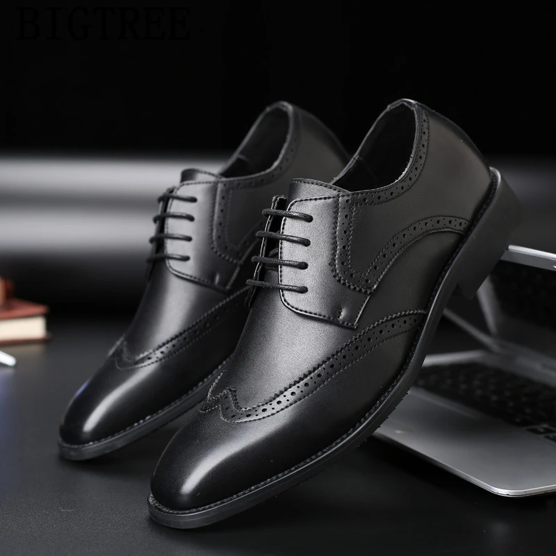 Leather Shoes Men Formal Brogues Coiffeur Office Italian Evening Dress Luxury Business Big Size 48 | Обувь