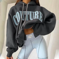 womens autumn and winter new style patch letter printing long sleeved sweater pullover hooded jacket top womens winter tops