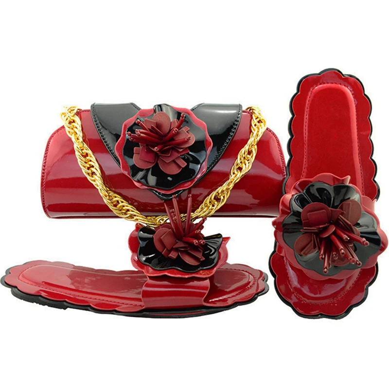 New Arrival Fuchsia Color African Shoes and Matching Bags Italian Ladies Bag Set Decorated with Rhinestones | Обувь