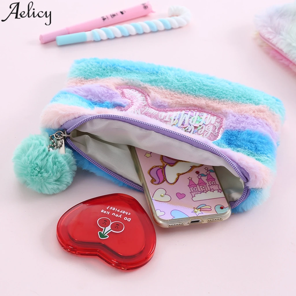 Женский фланелевый кошелек Aelicy в полоску с шариком для волос|Кошельки монет| |