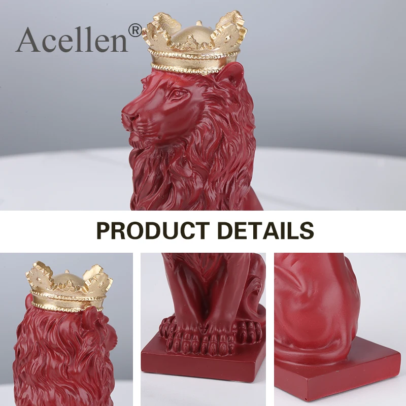 Lion Statue Resin Crown Sculpture Nordic Home Office Bar Decor Decoration Accessories Crafts Ornaments Animal Art Gift | Дом и сад