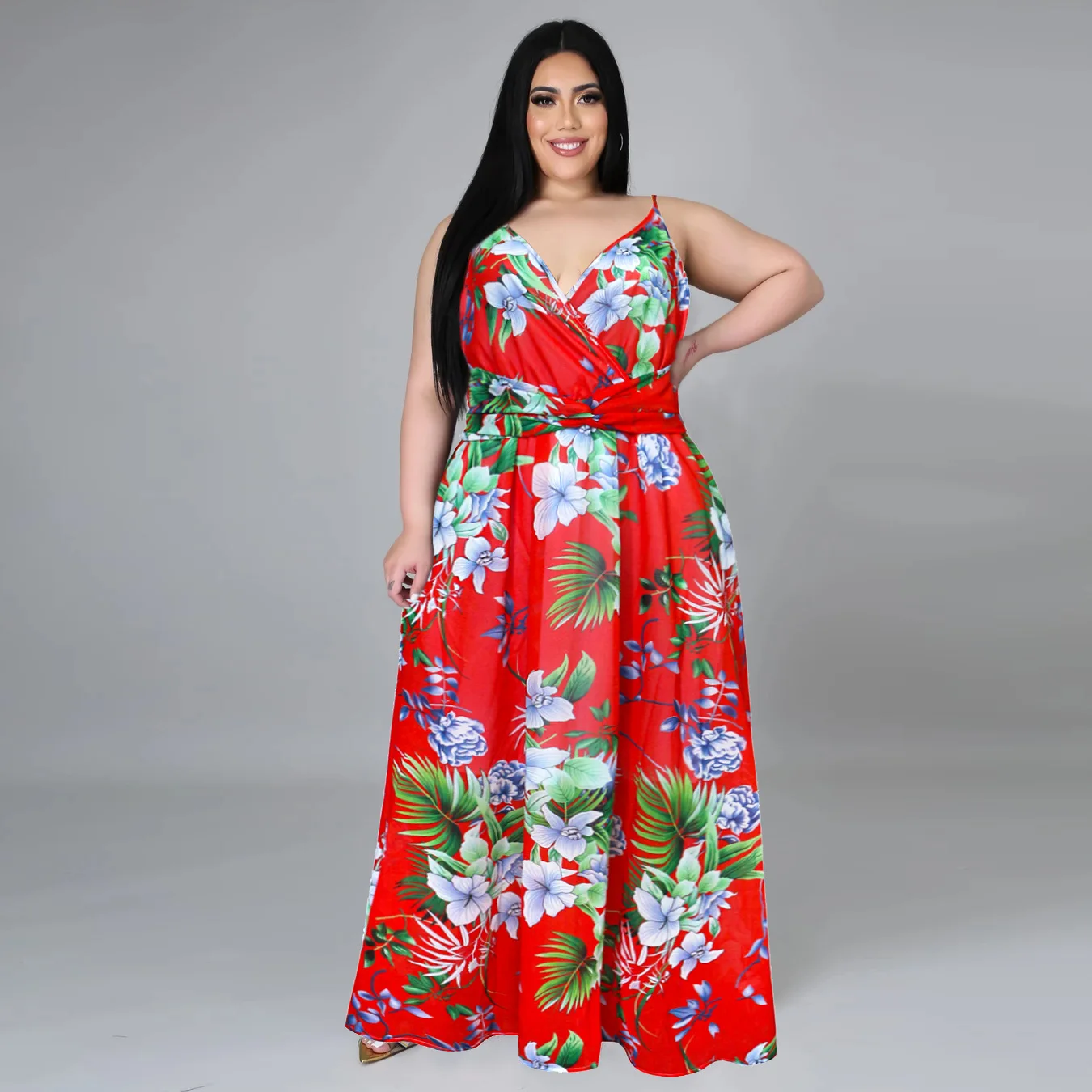 

HAOOHU Women Sexy Beach Chiffon Dress Flowers Plant's Bohemian Maxi Dress