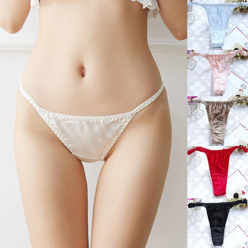 

Mulberry Silk Panties Low-Waist Thongs Ladies Smooth Soft Breathable Underwear Trendy Pure Color Briefs