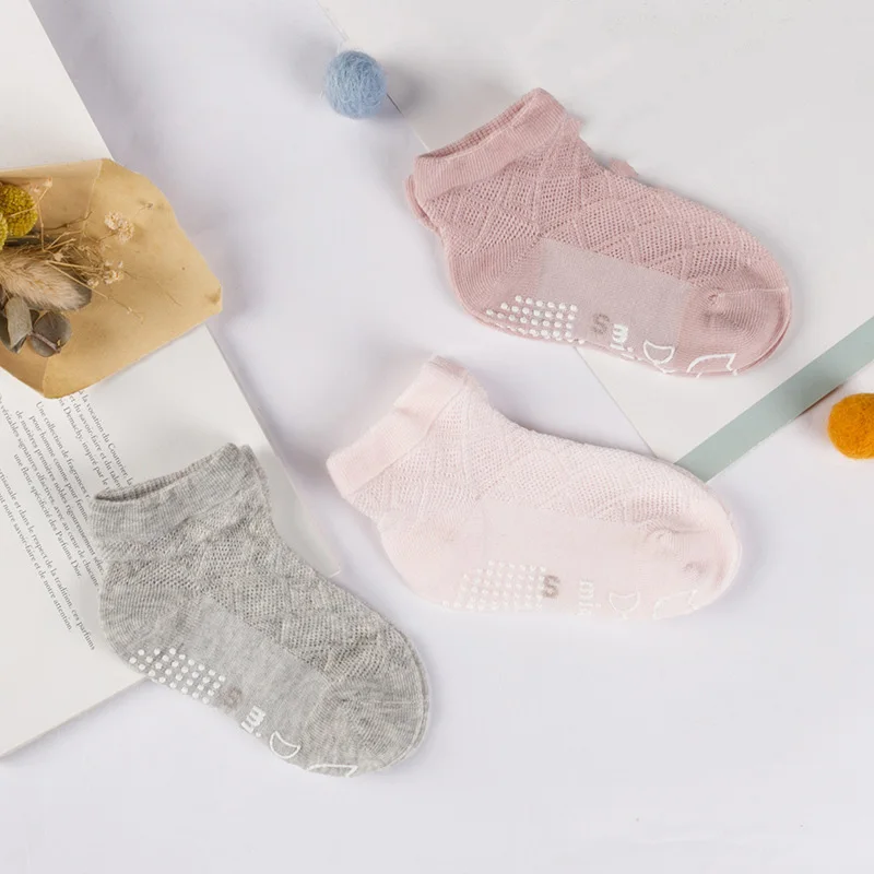 Calcetines transpirables antideslizantes para beb&eacute; y ni&ntilde;a, medias de algod&oacute;n para el hogar, 3 par/lote-1
