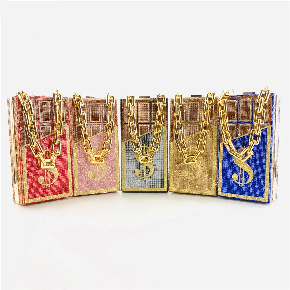 

Good Quality Chocolate Money Rhinestone Purse Wedding Party Versatile Diamond Evening Bag Women Shoulder Handbag