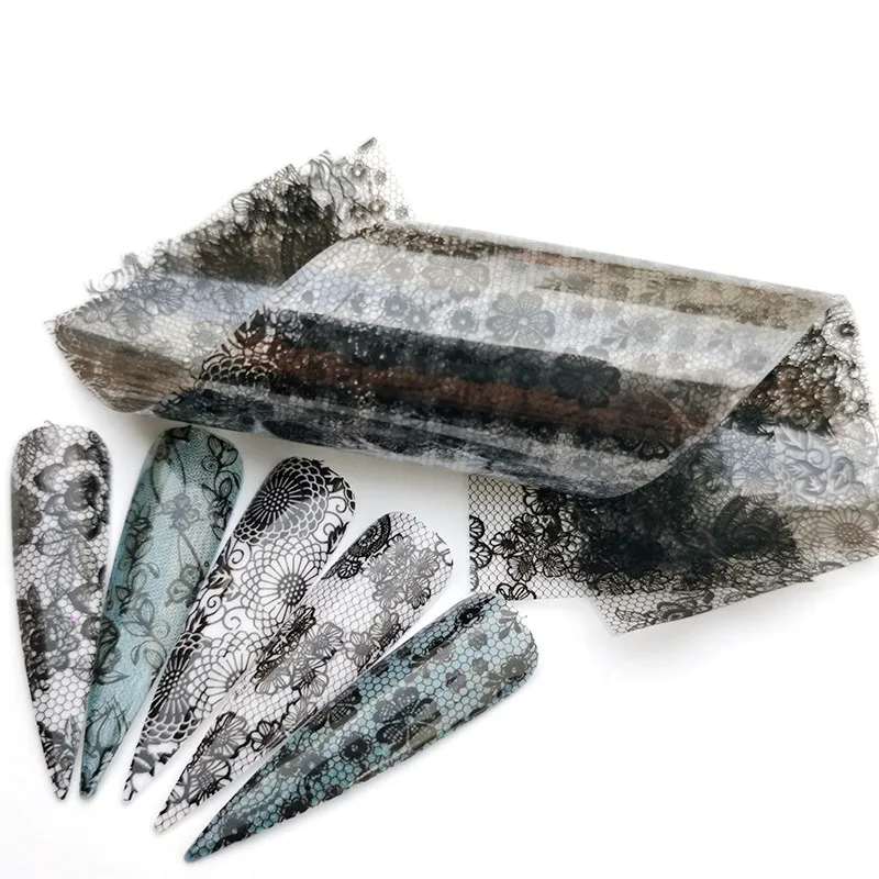 

15x4cm Mix White Lace Nail Art Transfer Foils Holographic Flowers Designs Nail Stickers Decal Wraps Decoration Manicure