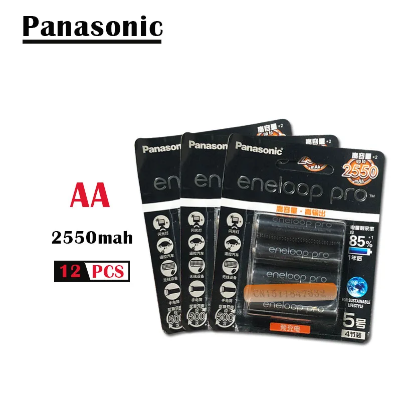 12 шт./лот Panasonic Eneloop Оригинальная батарея Pro AA 2550 мАч 1 2 в Ni MH камера Фонарик Игрушка