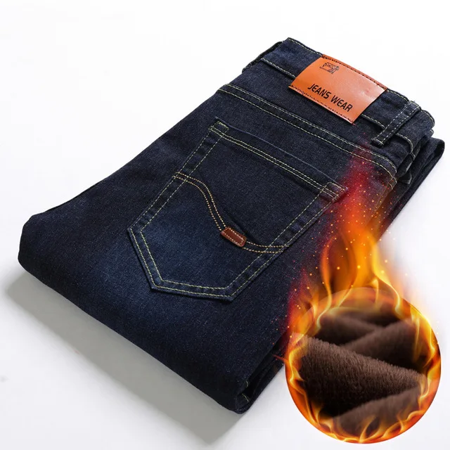 8010 black blue Новинка, мужские теплые джинсы, высокое качество, известный бренд, Осень-зима, джинсы из плотного флиса, мужские джинсы, длинные брюки - Цвет: 8010 black blue