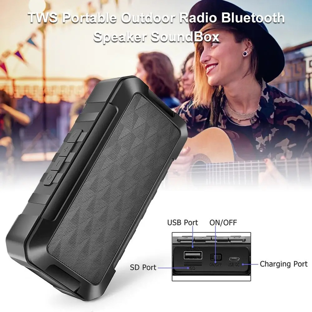 Высокое качество TWS Bluetooth радио динамик 10 Вт Портативный Открытый IPX5 Водонепроницаемый V5.0 радио динамик саундбокс с линией передачи данных