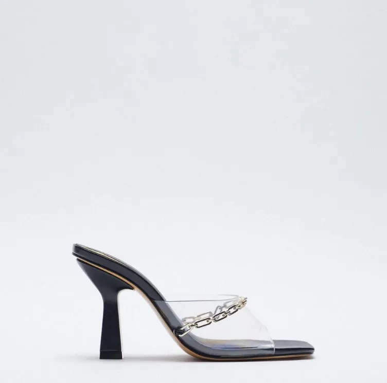 

Beige Heeled Sandals Female Shoes Slippers Casual Square Toe Jelly Slides Mules For Women 2021 Black New Luxury Soft Transparent