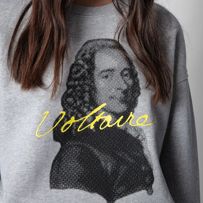 

Women Gray Sweatshirt O Neck Autumn Portrait Letter Print Long Sleeve Loose 2021 New Casual Pull Hoodies