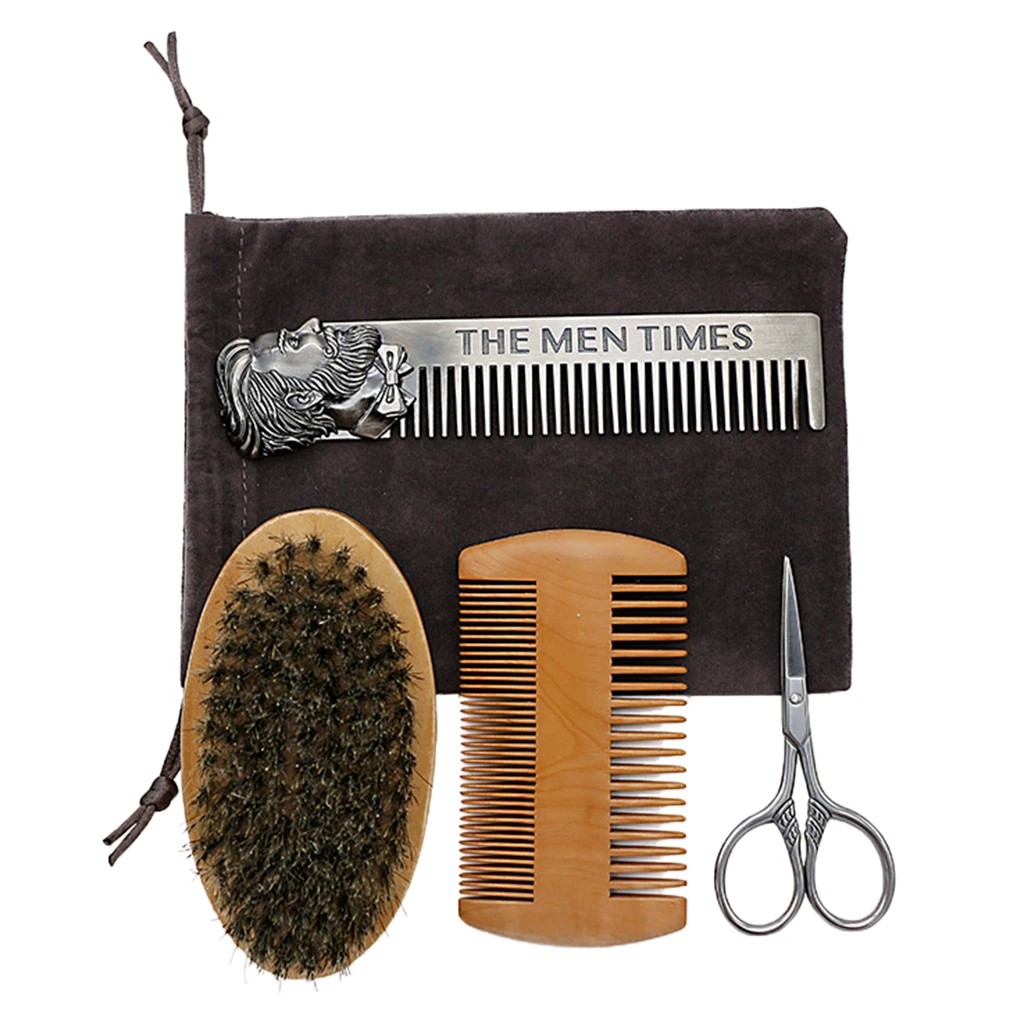 

Kit of 4 - Portable Beard Brush / Beard Scissor / Lice Comb /Wide Tooth Comb