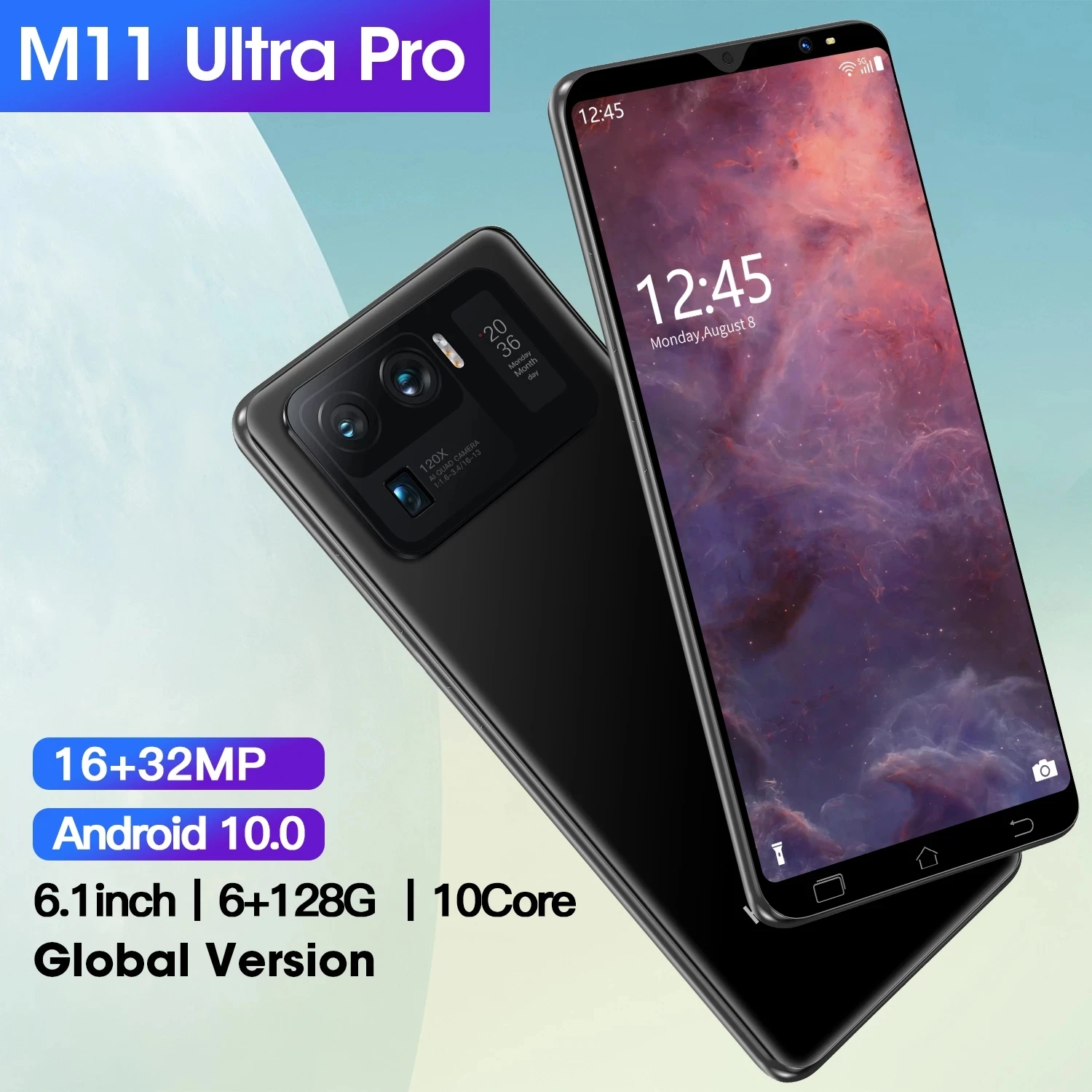 

M11 Ultra Pro 6.1 Inch 6GB+128GB Smartphone 4800mAh 16+32MP Andriod 10.0 MTK6889 Face Fingerprint ID Long Stanby 4G5G Cellphone