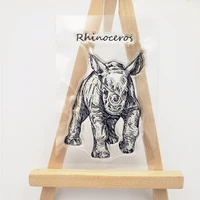 1pc rhinoceros transparent clear silicone stamp seal diy scrapbooking photo album decor rubber stamp painting template stencils