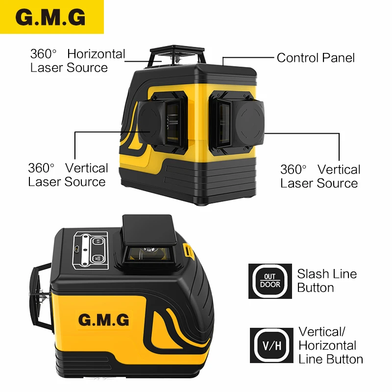 

GMG 12 Lines 3D Green LaserSelf-Leveling 360 Horizontal And Vertical Cross Super Powerful Green Laser Beam Line