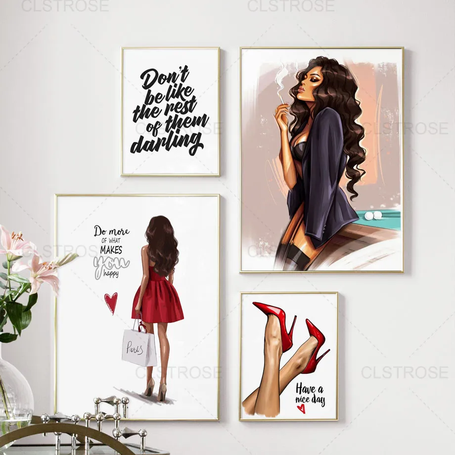 

Nordic Modern Fashion Girls Red High Heels Pop Art Posters and Prints Sexy Girls Canvas Paintings Home Decor Modular Pictures