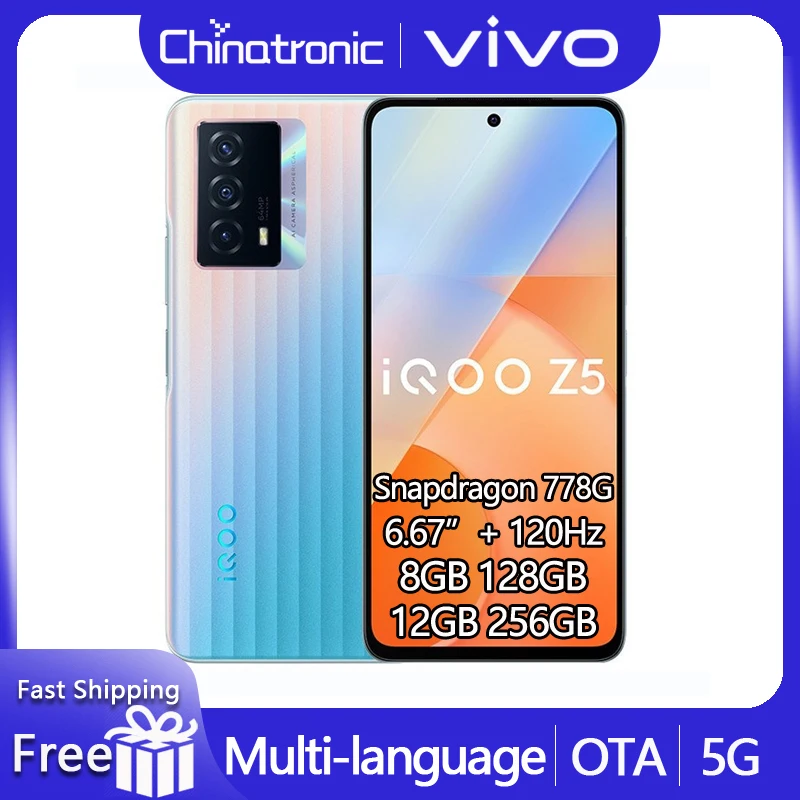Новый смартфон ViVO iQOO Z5 128G 256 ГГц Snapdragon 778 6 67 ЖК-дисплей аккумулятор 120 мАч 44 Вт
