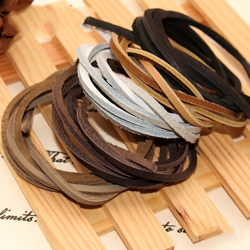 DIY ручной работы из кожи первый Слои веревки 3 5 мм Широкий Натуральная Кожа Веревка Шнурки Браслет Цепочки и