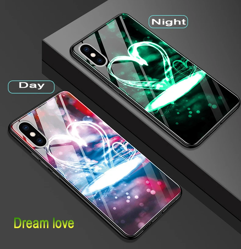 Dream Love Чехол со светящимися буквами для Meizu M6 Note, покрытие из закаленного стекла, полное покрытие для Meizu M6 M5 Note M 6 16Plus 16X, чехол с мягкой рамкой - Цвет: Dream Love