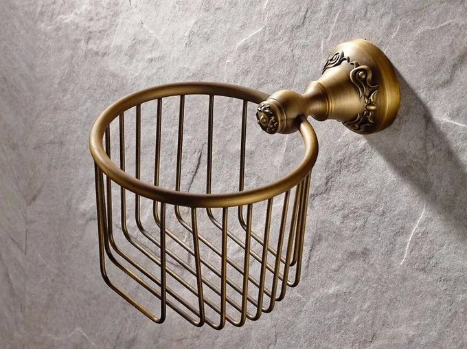 

Antique Brass Carved Pattern Wall Mounted Bathroom Toilet Paper Roll Basket Holder Bathroom Accessory mba426