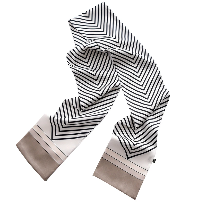 

New Brand Striped Print Silk Scarf Headband Long Ribbon Ponytail Scarf Hair Tie Women Office Decoration Neck Scarves Accessories