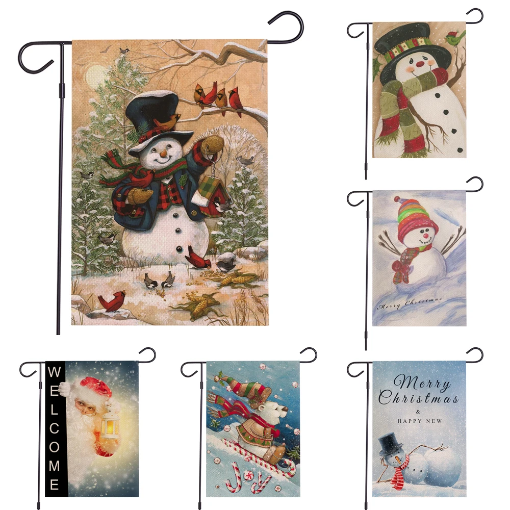 Двусторонние садовые флаги Lychee Рождественский баннер из льна в виде снеговика