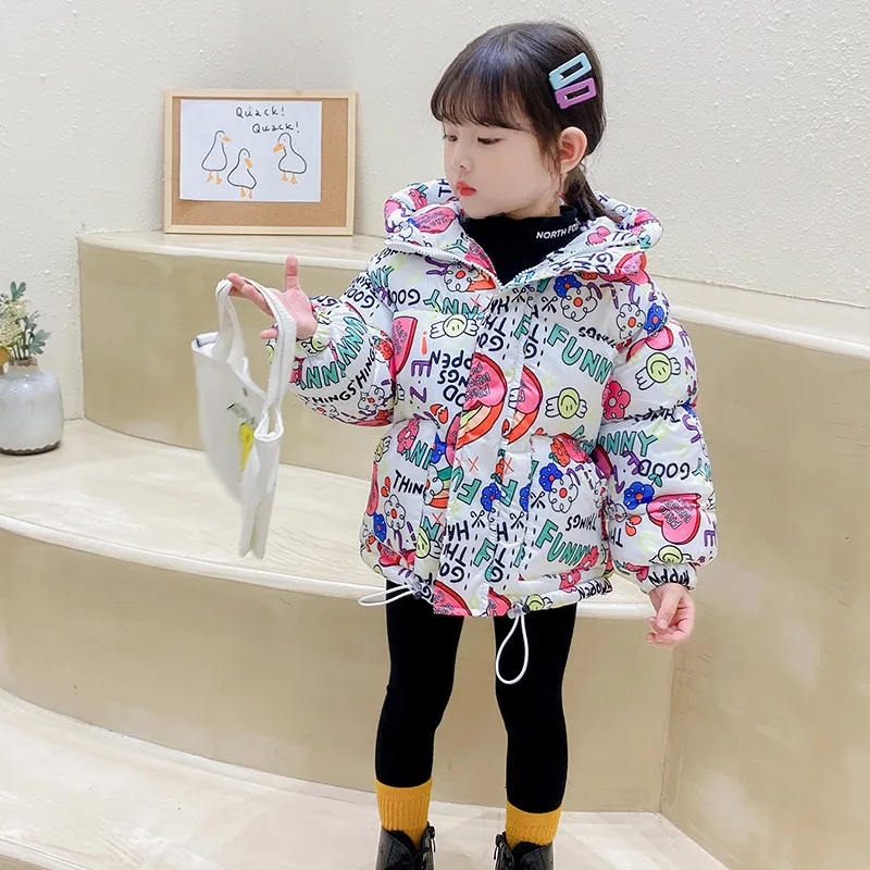 Модная хлопковая куртка с капюшоном и улыбающимся принтом Зимняя Толстая теплая