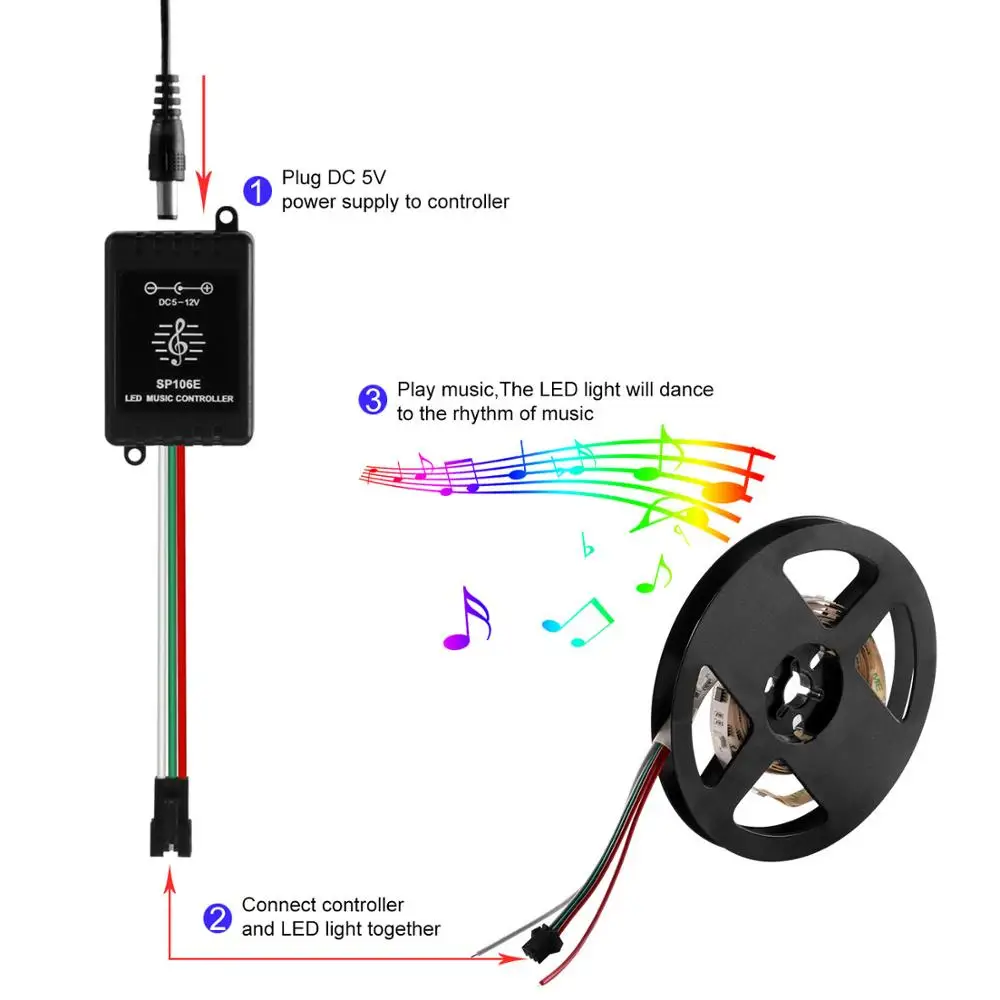 Светодиодная лента WS2812 RGB SMD5050 с пультом дистанционного управления музыкальный