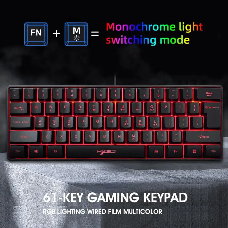 

61-key Multimedia RGB Backlight Keyboard USB Wired Gaming Membrane Keyboard For Gamers keyboard with Multiple Shortcut Key