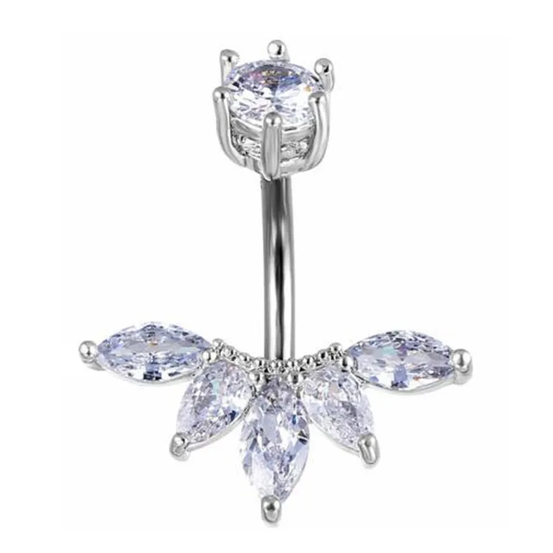 

New Creative Silver Crystal Bell Piercings Rings For Women Flowers Navel Belly Button Ring Body Piercing Jewelry wholesale