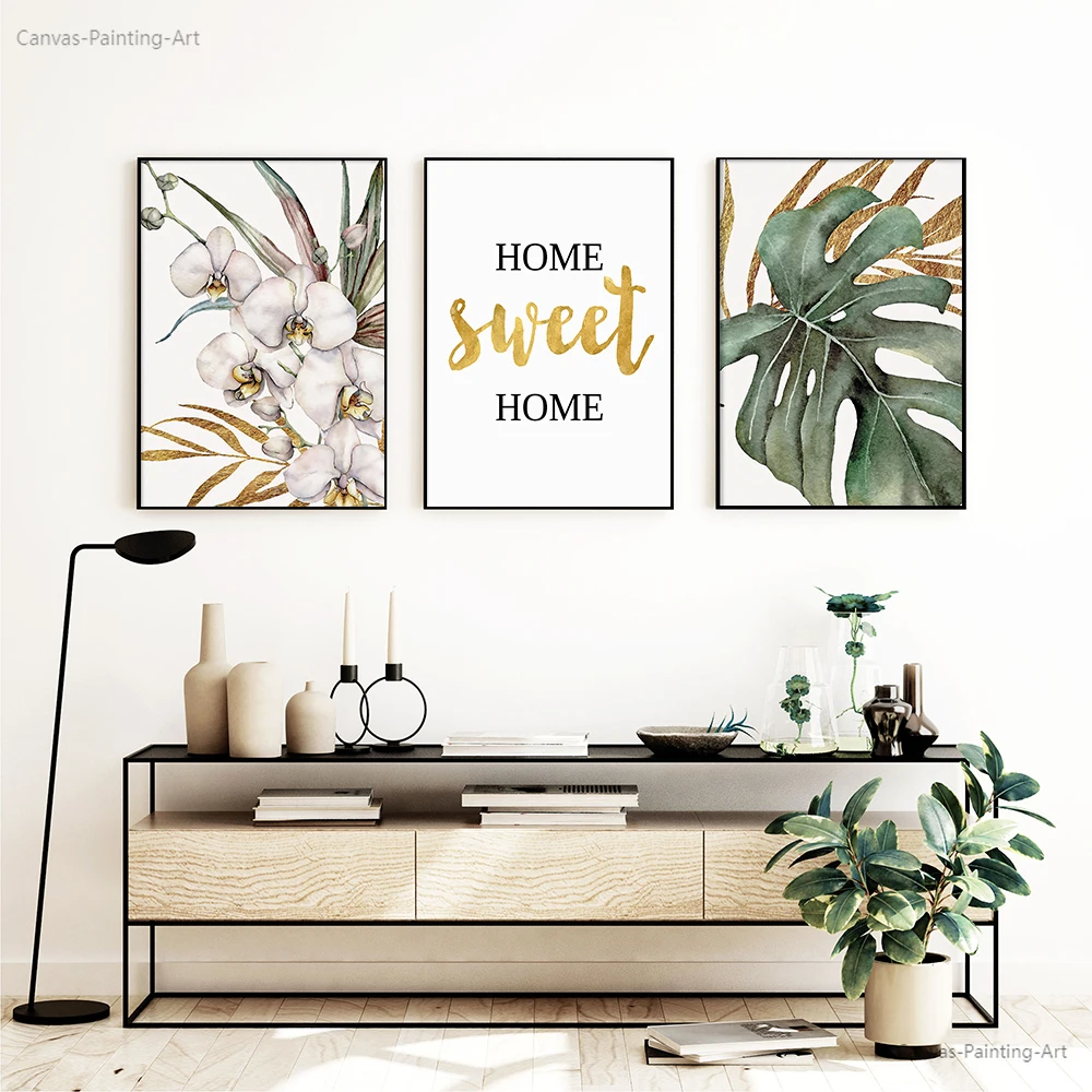 Картина на холсте настенное искусство набор с принтом листьев монстеры постер