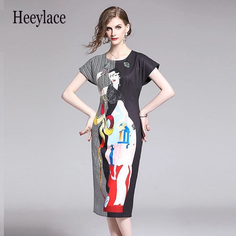 Модное дизайнерское подиумное платье 2019 летнее женское с коротким рукавом