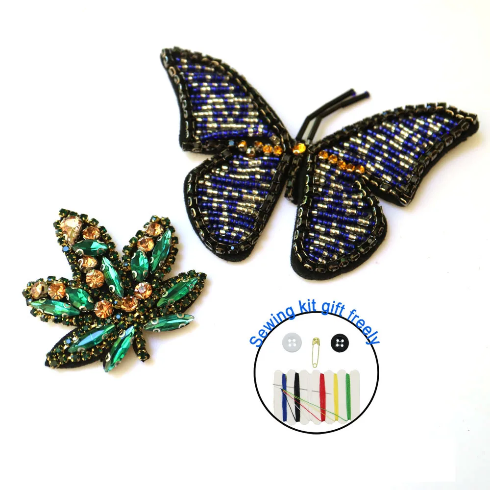3D нашивки с бусинами в виде кленового листа для одежды аппликацией бабочки