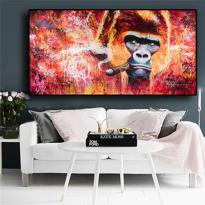 

Modern Animal Painting Colorful Gorilla Smoking Wall Pictures For Living Room Canvas Art Canvas Prints And Posters