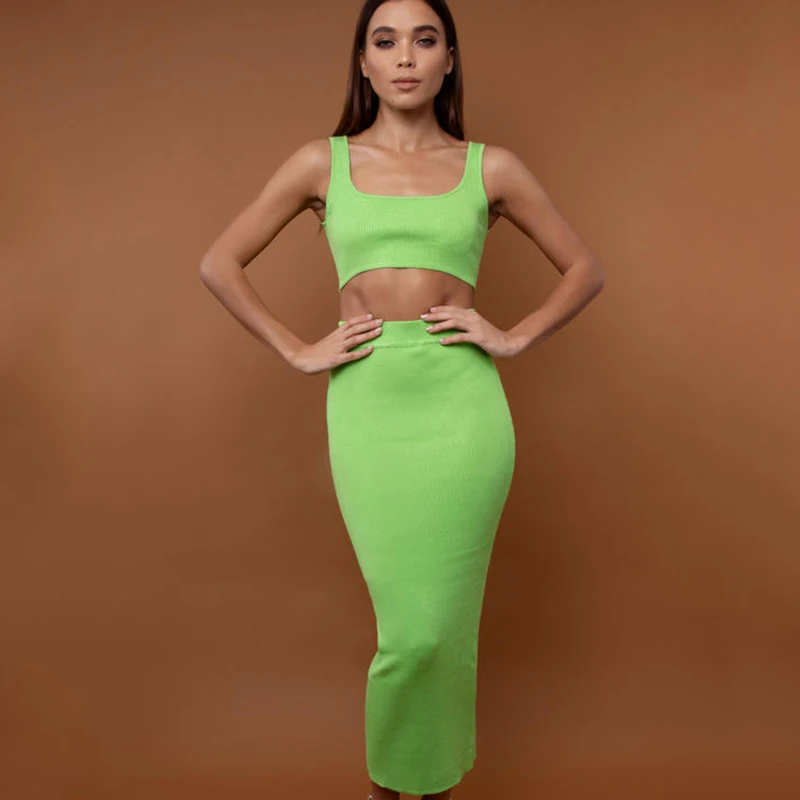 Женский комплект из 2 предметов облегающее платье короткий топ на одно плечо