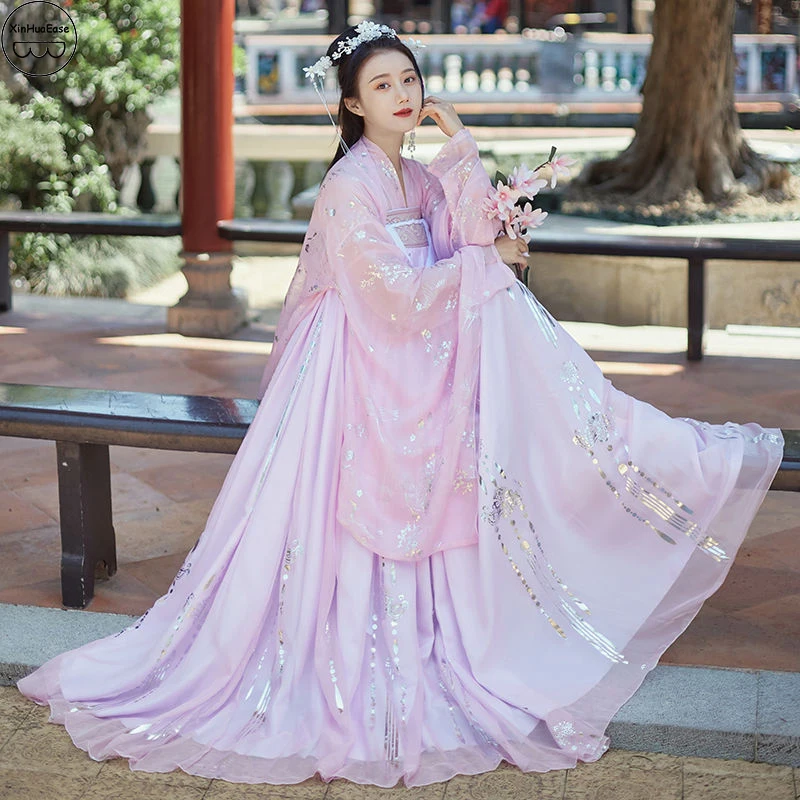 

XinHuaEase Hanfu Women Pink Chinese Traditional Dress Dance Fairy Costume Plus Size Cosplay Female Princess Clothing Carnival