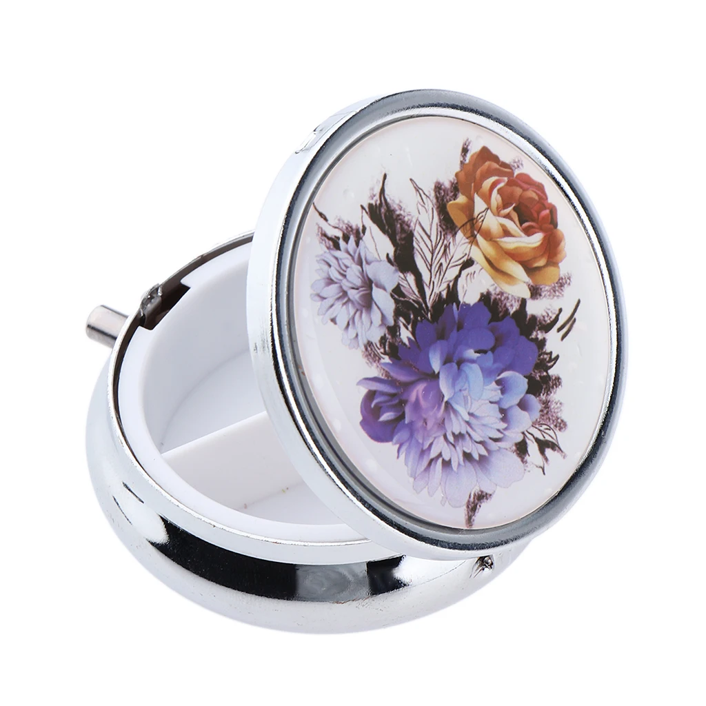 

Retro Floral Design Eyeshadow Blush Powder Case For Pocket W/ 3 Compartments