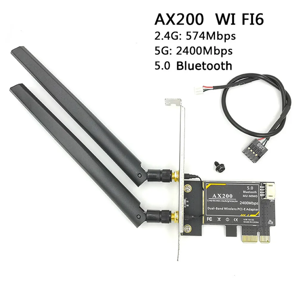 

9260AC/ AX200 Wireless Network Card Built-in PCI-E 2.4GHz/ 5GHz Dual-Band Adapter Bluetooth 5.0 Network Card for Desktop