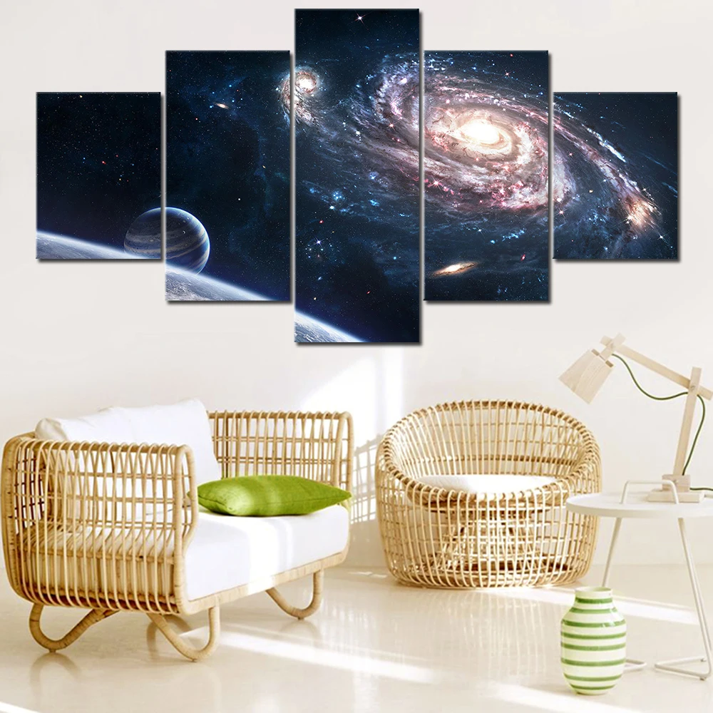 Модульная Картина на холсте 5 панельных рамок рисунок стене в космическом стиле с