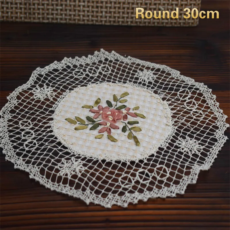 

Round Cotton Embroidered Classical Hand Crochet Placemat Coaster Bedroom Study Balcony Coffee Cup Table Mat Fruit Food Plate Pad