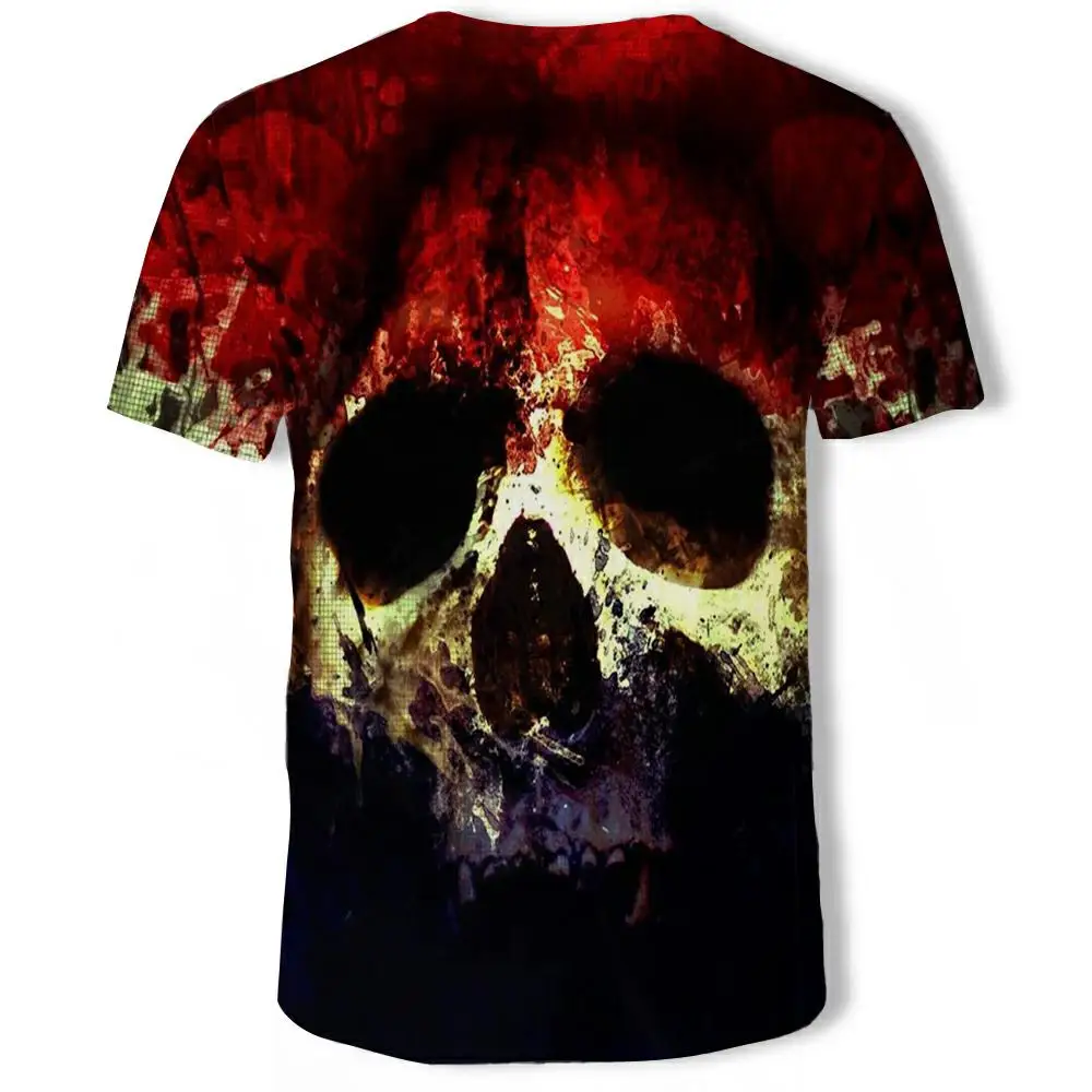 

Mens Skull Pumpkin lantern T Shirts Fashion Summer Short Sleeve Ghost Rider Cool 3D Skull Print Tops