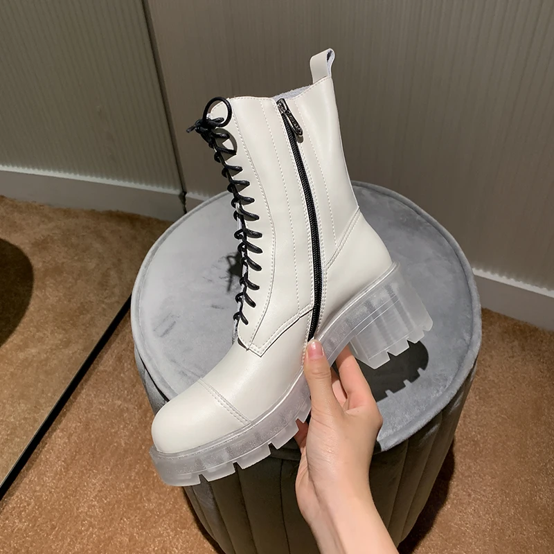 

Women Winter cheleas Boots Genuine leather Ankle Laces Up flat boot woman Short black Boots 2020 for women boots