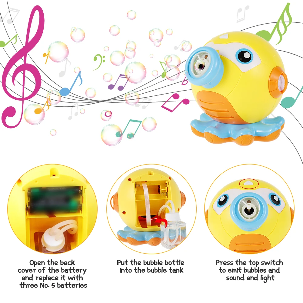 

Cute Octopus Soap Blower Funny Machine Durable Bubble Makers Toys Easy Operate Low Noise Bubble for Kids Gift with Light Bubble