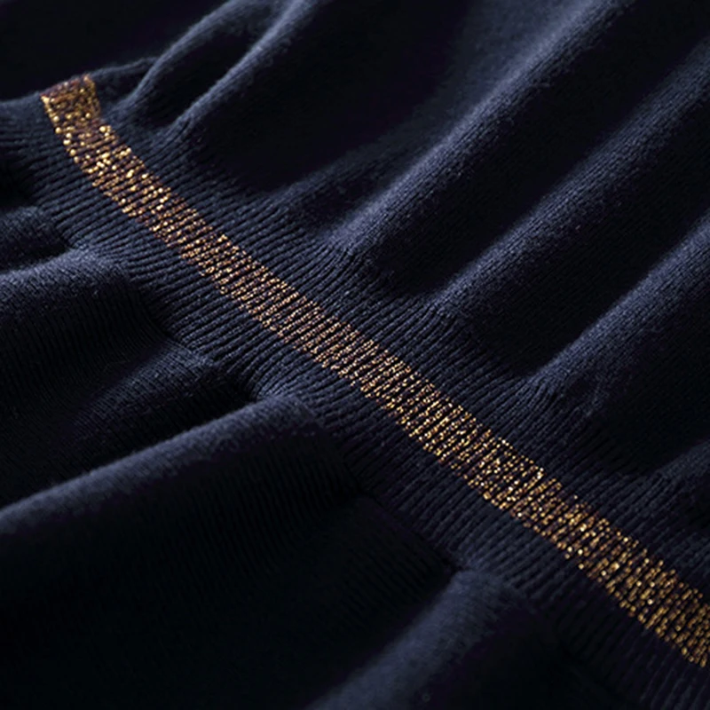 

VERDEJULIAY European Office Lady Style Early Spring High Quality Knitting A-Line Luxury Buttons Solid Navy Blue Midi Dress Women