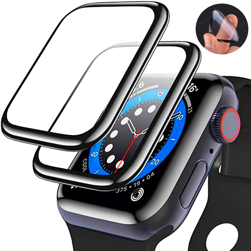 

Мягкое стекло для Apple Watch iWatch серии 7 SE 6 5 4 3 45 мм 41 мм 44 мм 40 мм 42 мм 38 мм 9D HD Полная пленка защита для экрана Apple watch