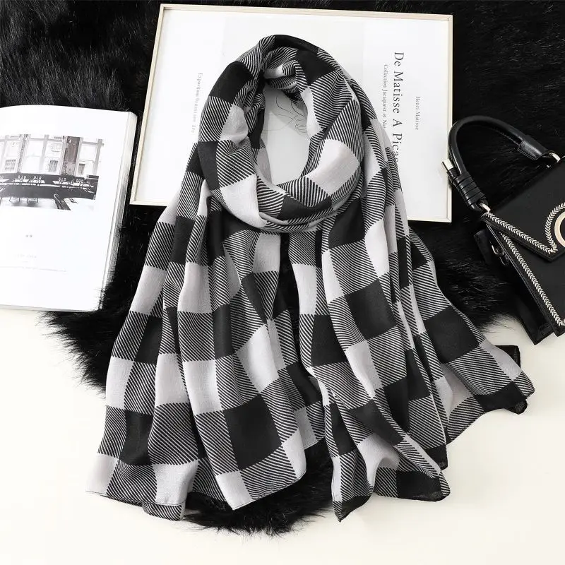 Женский хлопковый шарф в клетку шали и накидки для путешествий зимний из пашмины