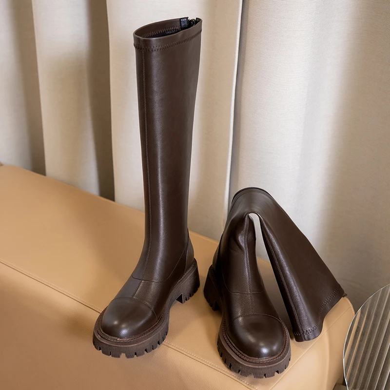Женские высокие сапоги из натуральной кожи эластичные ботинки искусственной