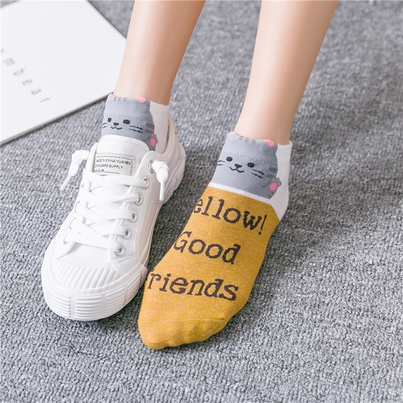 Носки до щиколотки с изображением животных из мультфильма Hellow Good Friends милые носки