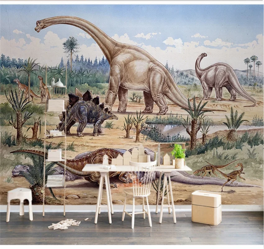 Большие настенные 3d фотообои на заказ мир динозавров фон для детской комнаты