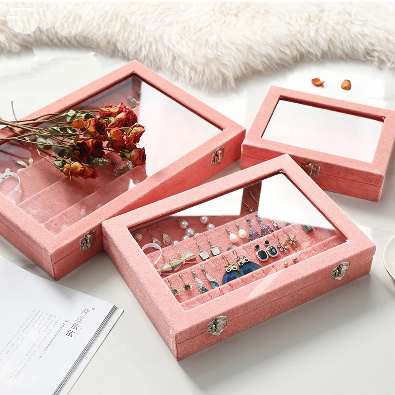 Ювелирные изделия Коробки байковая ткань + Стекло Персиковый Порошок длинный